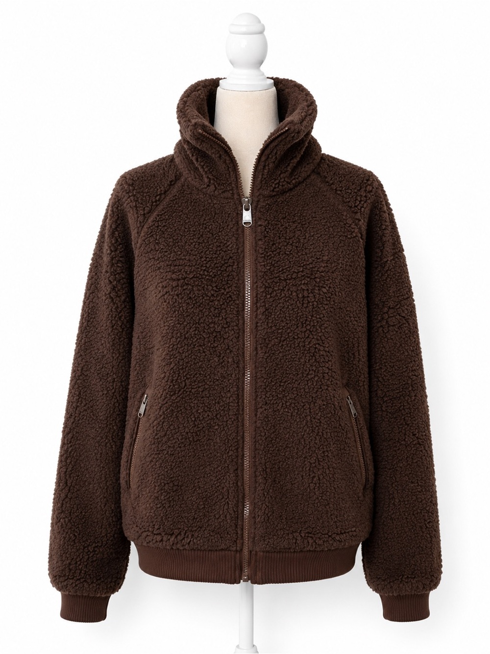 Athleta Sherpa Jacket Womens M Brown Teddy Fleece Zip Up Cozy Athleisure